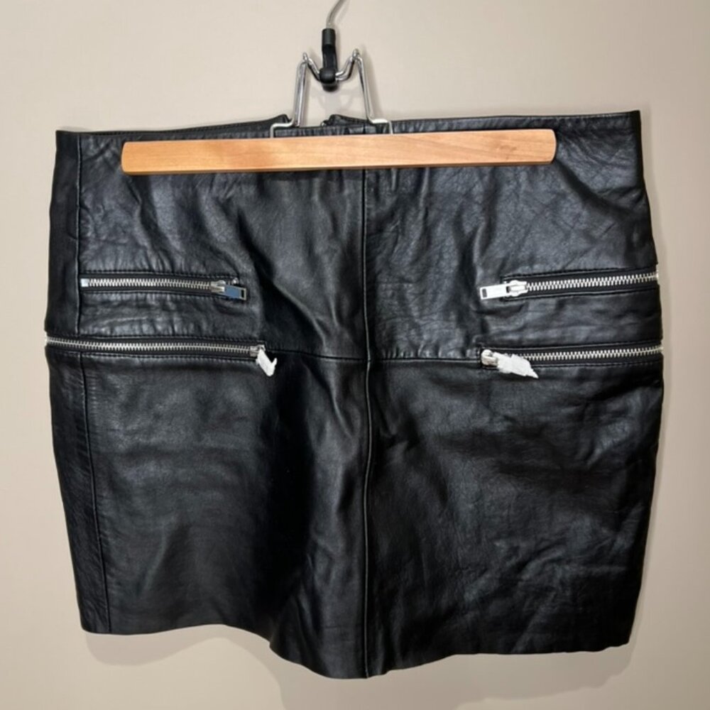 NWT - Zara - Black 100% Lambskin Leather Mini Skirt with Zipper Details - Medium - Picture 6 of 10